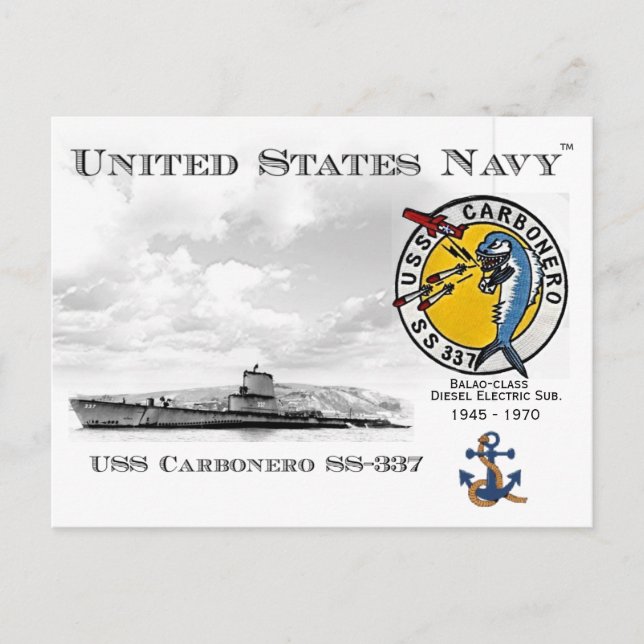 USS USS CARBONERO SS-337 SUBMARINE - CARTE POSTALE (Devant)