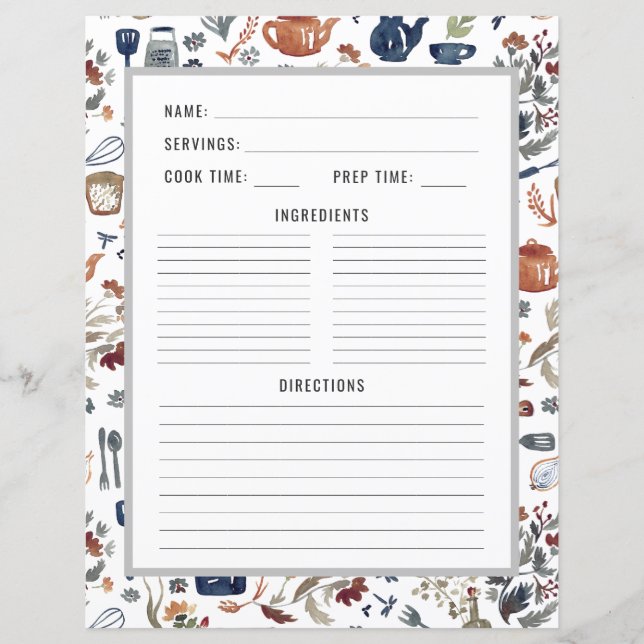 Ustensiles de cuisine à l'aquarelle | Page de clas (Devant)