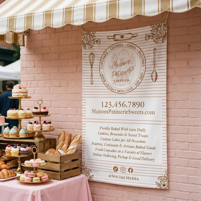 Ustensiles de Cuisine Élégants Bannière de Boulang (Chic Baking Utensils Cupcake Bakery Farmers Market Banner)