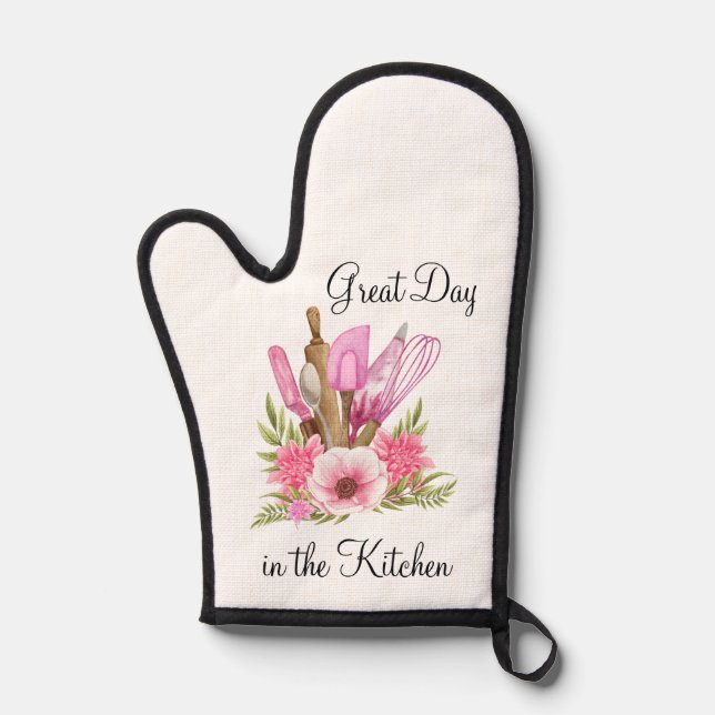 Ustensiles de cuisine roses Fleurs Mitten de four  (Recto)
