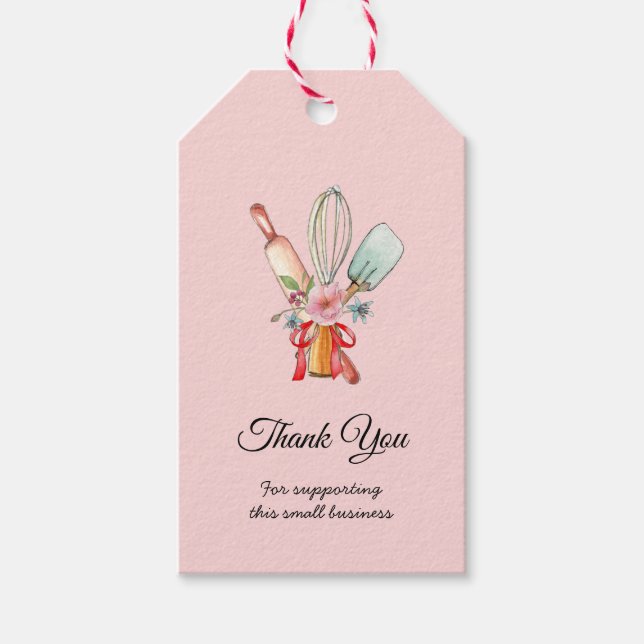 Ustensiles de cuisson Merci rose étiquettes cadeau (Devant)