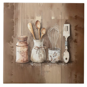 Ustensiles rustiques Aquarelles Faux Carreaux en c