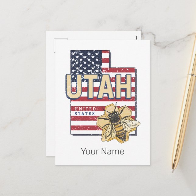 Utah Bee États-Unis Carte Retro Vintage USA (Devant/Arrière en situation)