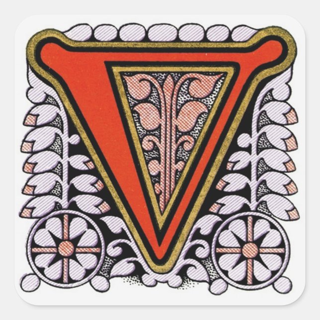 'V' floral orné - Sticker (Devant)