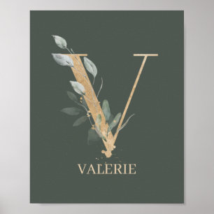 V Monogramme Floral Poster personnalisé