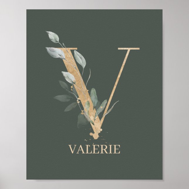 V Monogramme Floral Poster personnalisé (Devant)