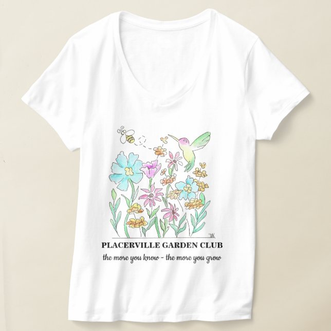 V-neck T-shirt with Garden Design (Poser)