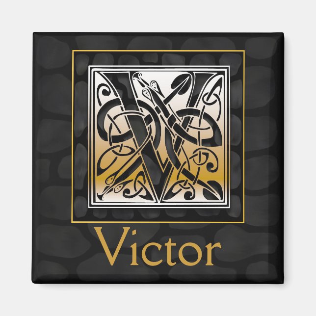 V Nom Monogram "Celtic Black Stone" Square Magnet (Devant)