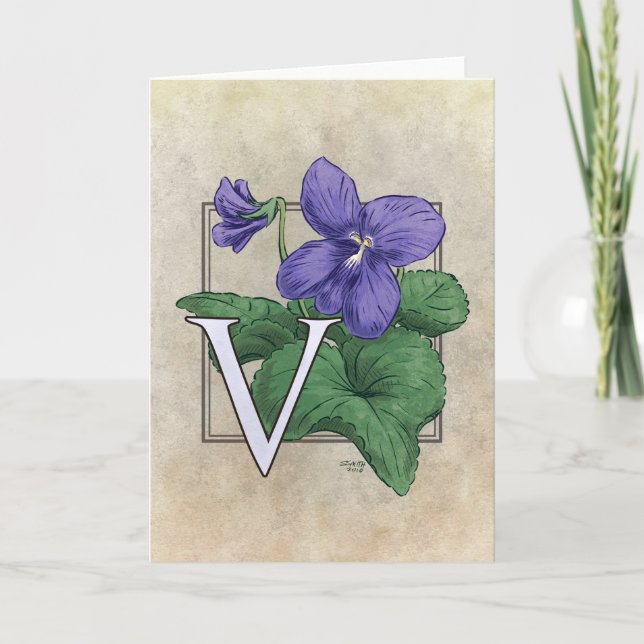 V pour le monogramme de fleur de violettes (Devant)