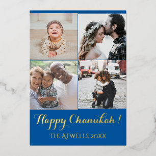 Vacances 4 Photos Happy Chanukah Motif Blue Foil