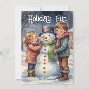 Vacances Amusement Enfants Bâtir Snowman Carte de