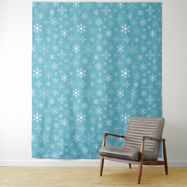 Vacances Blue Snowflake Motif Tapisserie murale (En situation)