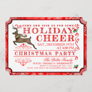 Vacances Cheer Reindeer Fête de Noël Invitation