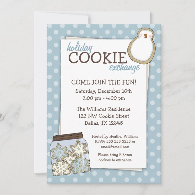 Vacances Cookie Exchange Blue Polka Dot Invitation (Devant)