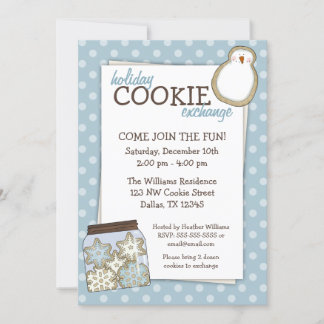 Vacances Cookie Exchange Blue Polka Dot Invitation