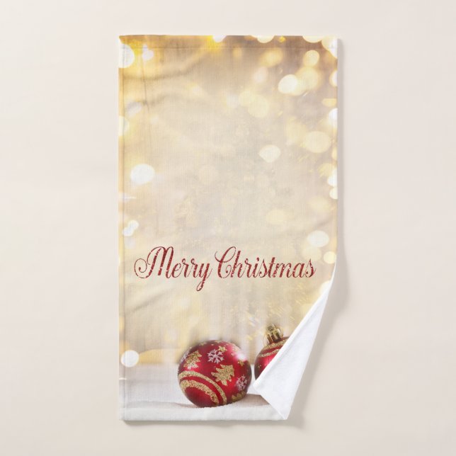 Vacances de Noël-Boules de Noël rouges Bokeh (Serviette à main)