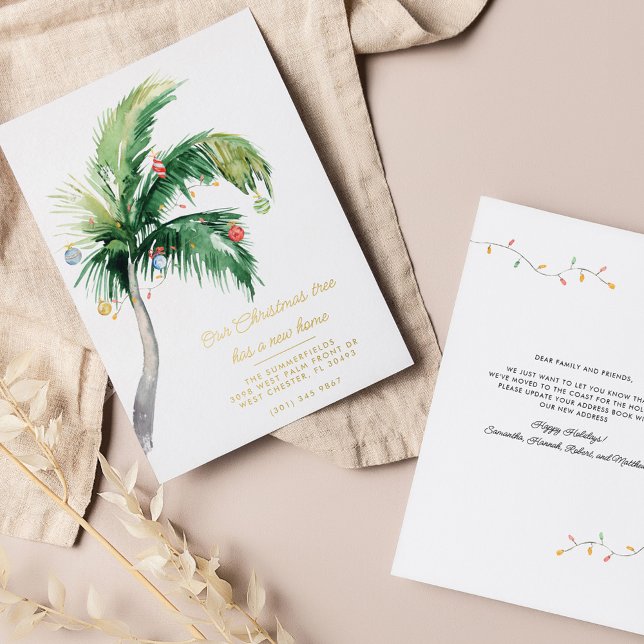 Vacances de Noël Palm Tree Moving Faire-part (Palm Tree Script Boho Christmas Holidays Family Moving Announcement)