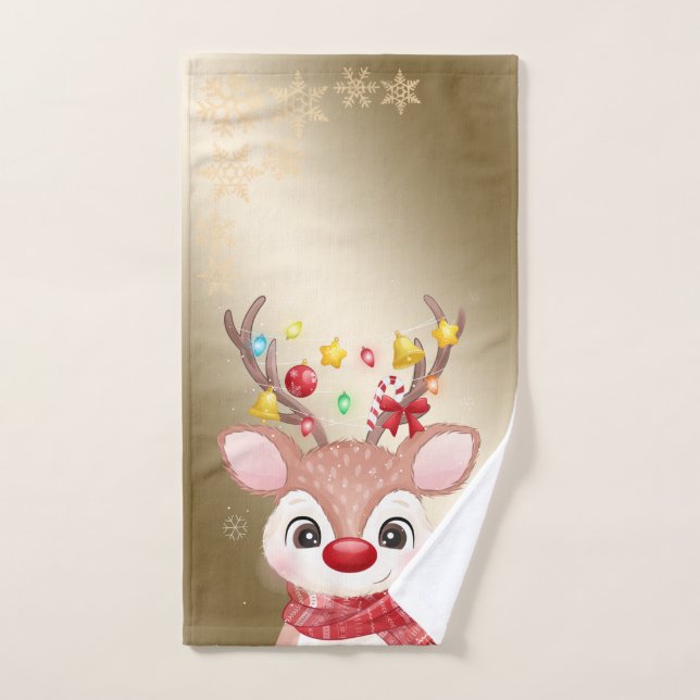 Vacances de Noël - Renne adorable,flocons de neige (Serviette à main)