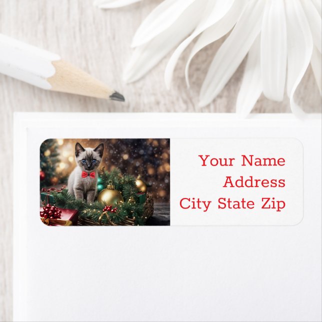 Vacances de Noël Retour Étiquette Cute Kitten (En situation)