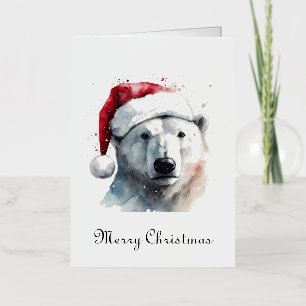 Vacances En Aluminium Carte de Noël à l'aquarelle avec un ours polaire e