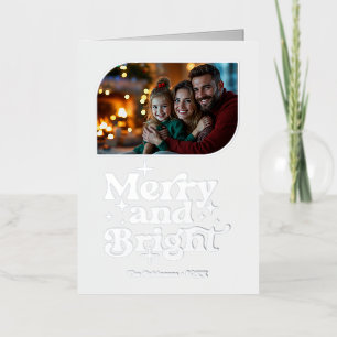 Vacances En Aluminium Carte de Noël photo Joyeux et Lumineux Blanc et Ar