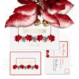 Vacances En Aluminium Carte postale de réponse blanche avec poinsettias