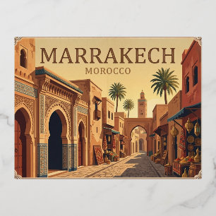 Vacances En Aluminium Carte postale de voyage vintage de Marrakech Maroc