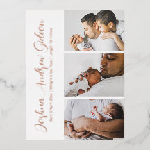 Carte postale élégante de naissance avec 3 photos