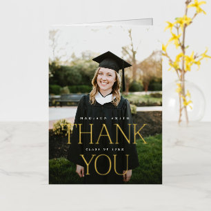Vacances En Aluminium Chic Graduation Photo Gold Foil Carte de remerciem