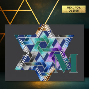 Vacances En Aluminium Étoile de David Damask Carte de remerciements Mono