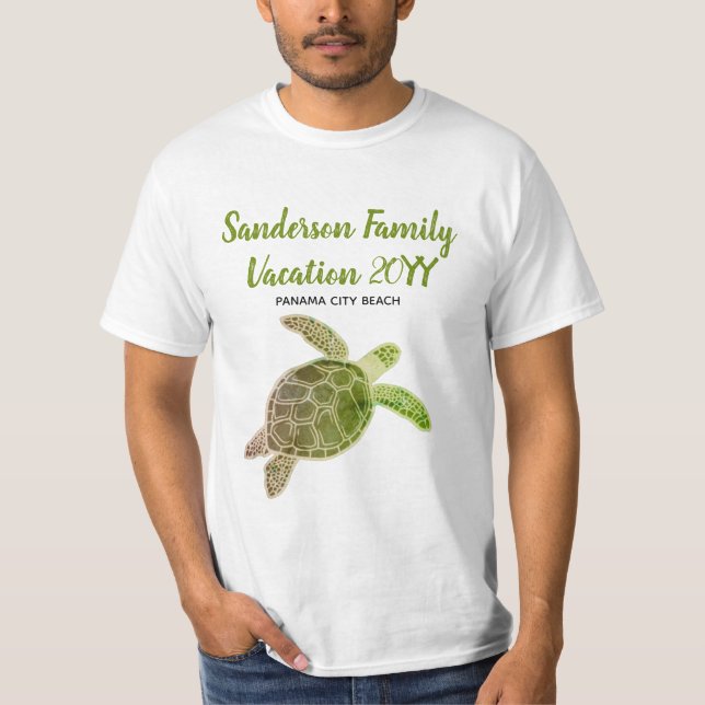 Vacances en famille Tortue de mer T-shirt vert (Devant)