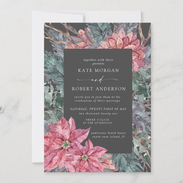 vacances hiver faire-part de mariage floral (Devant)