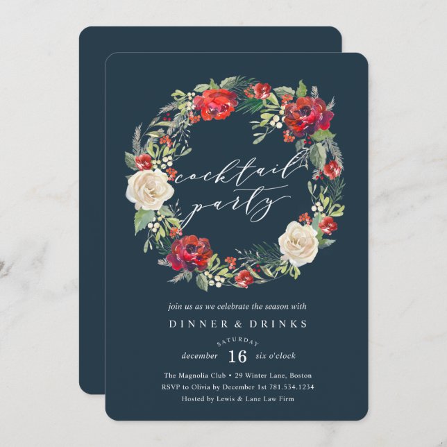 Vacances Jardin Wreath Cocktail Fête Invitation (Devant / Derrière)