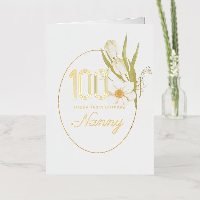 Vacances Métallisée Carte de Fête d'Anniversaire 100 Ans | Fleurs (Fleur)