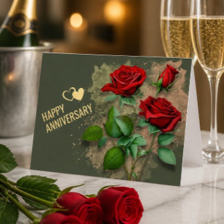 Vacances Métallisée Carte de joyeux anniversaire aux roses rouges et f