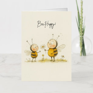 Vacances Métallisée Carte de voeux Bee Happy Cute Watercolor Bumblebee