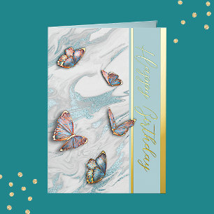 Vacances Métallisée Carte de vœux élégante papillon anniversaire en fe