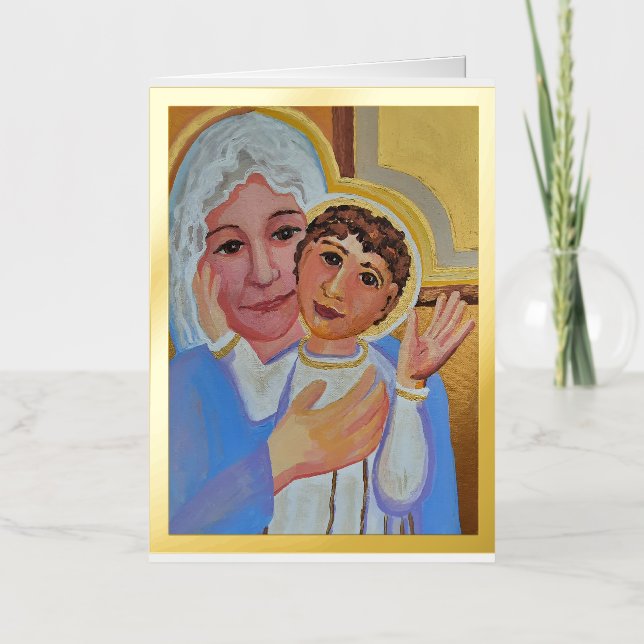 Vacances Métallisée carte de vœux Jésus et Marie (Recto)