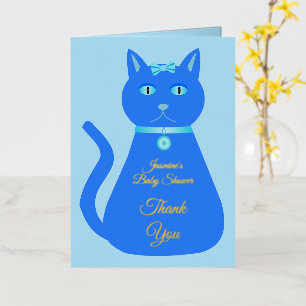Vacances Métallisée Douce Carte de Naissance Garçon Chat Bleu Personna