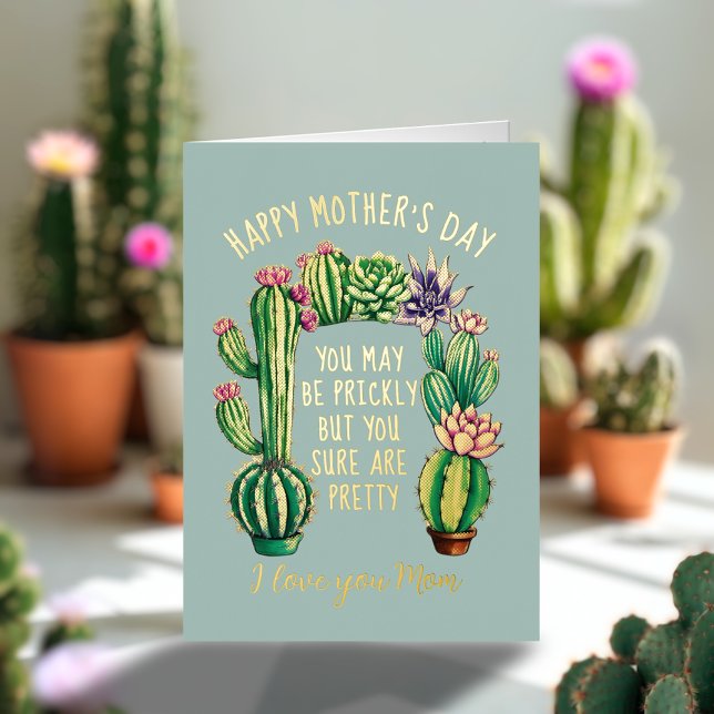 Vacances Métallisée Funny Cactus Plante maman Fête de la mère carte à  (Your mom sure is pretty and she loves plants too! Here's the Mother's Day card just for her)