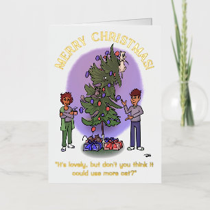 Vacances Métallisée Plus Chat blanc huile pliée carte de Noël