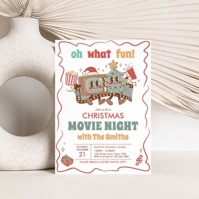 Vacances Movie Nuit Noël Fête Invitation (Christmas Holiday Movie Night Party Invitation)