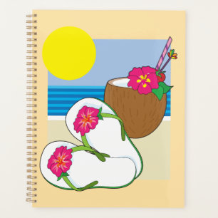 Vacances plage tropicale fleurs de cocotier tongs