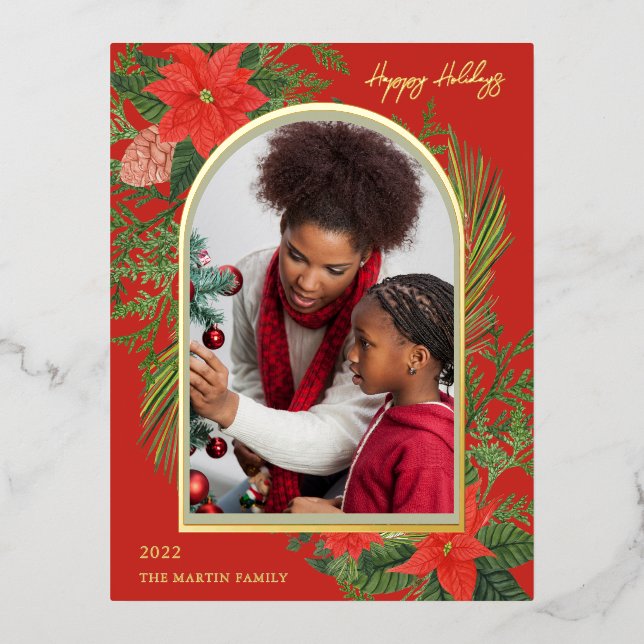 Vacances Rouge Poinsettia et verdure Photo (Recto)