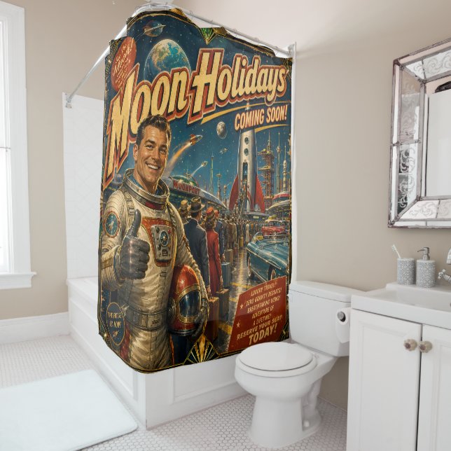 Vacances sur la lune, rideau de douche (En situation)