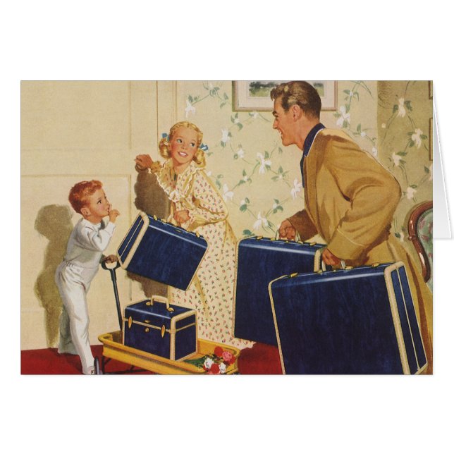 Vacances vintage, papa, Enfants et Valises (Devant horizontal)