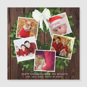 Vacances Wreath 5 Photo Holiday Card Magnet