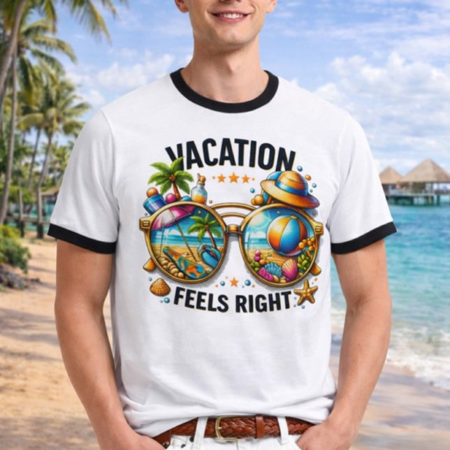 Vacation Feels Right Ringer T-Shirt USA (Créateur téléchargé)