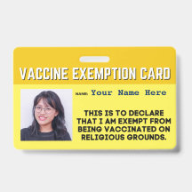 Vaccin Carte d'exemption religieuse Badge
