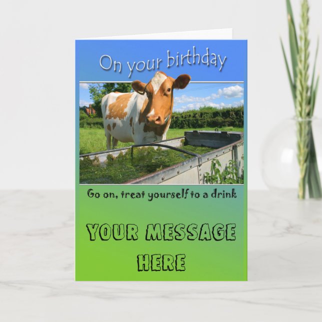 Vache à la carte d'anniversaire de cuvette (Devant)
